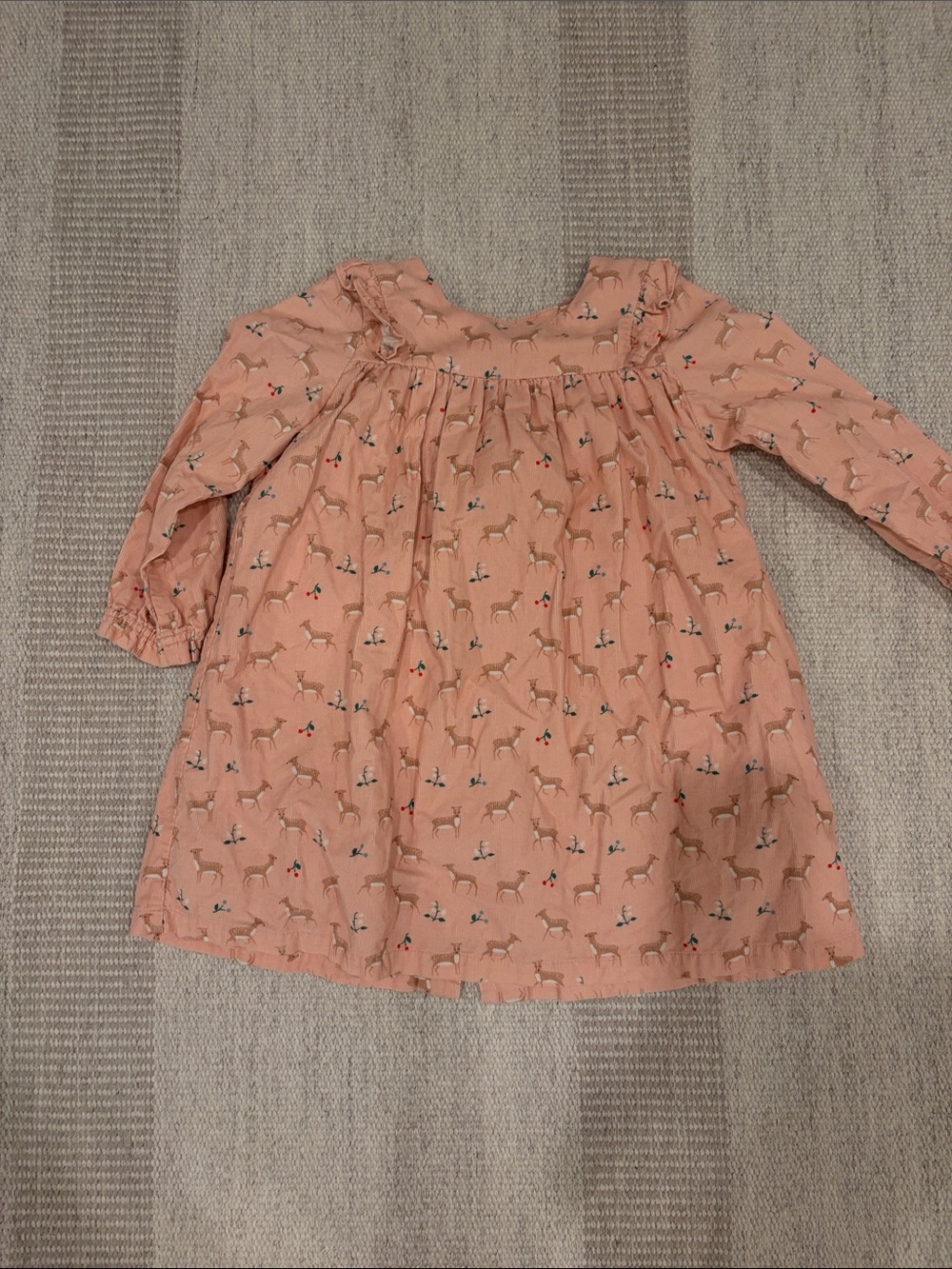 Baby Boden Peach-Pink Deer Print Long Sleeve Dress